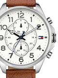 Buy Shop Tommy Hilfiger Dean Quartz Multifunction White Dial Brown Leather Strap Watch for Men - 1791274 USA Online