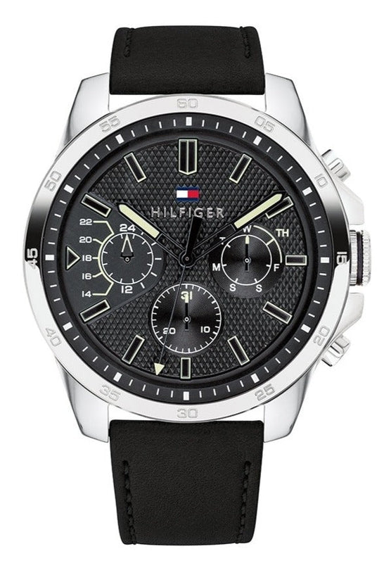 Buy Shop Tommy Hilfiger Decker Black Dial Black Leather Strap Watch for Men - 1791563 USA Online