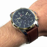 Buy Shop Tommy Hilfiger Decker Blue Dial Brown Leather Strap Watch for Men - 1791561 USA Online