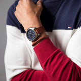 Buy Shop Tommy Hilfiger Decker Blue Dial Brown Leather Strap Watch for Men - 1791561 USA Online