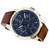 Buy Shop Tommy Hilfiger Decker Blue Dial Brown Leather Strap Watch for Men - 1791561 USA Online