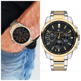 Buy Shop Tommy Hilfiger Decker Chronograph Black Dial Two Tone Steel Strap Watch for Men - 1791559 USA Online