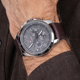Buy Shop Tommy Hilfiger Decker Grey Dial Brown Leather Strap Watch for Men - 1791562 USA Online