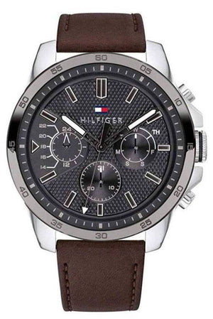 Buy Shop Tommy Hilfiger Decker Grey Dial Brown Leather Strap Watch for Men - 1791562 USA Online
