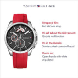 Buy Shop Tommy Hilfiger Decker Quartz Black Dial Red Rubber Strap Watch for Men - 1791351 USA Online
