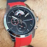 Buy Shop Tommy Hilfiger Decker Quartz Black Dial Red Rubber Strap Watch for Men - 1791351 USA Online