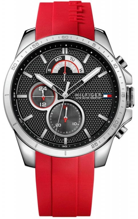 Buy Shop Tommy Hilfiger Decker Quartz Black Dial Red Rubber Strap Watch for Men - 1791351 USA Online