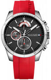 Buy Shop Tommy Hilfiger Decker Quartz Black Dial Red Rubber Strap Watch for Men - 1791351 USA Online