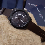 Buy Shop Tommy Hilfiger Denim Black Dial Brown Leather Strap Watch for Men - 1791478 USA Online