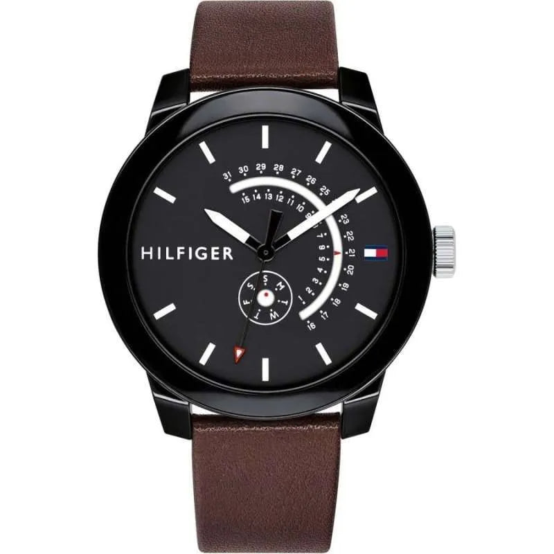 Buy Shop Tommy Hilfiger Denim Black Dial Brown Leather Strap Watch for Men - 1791478 USA Online