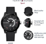 Buy Shop Tommy Hilfiger Denim Quartz Black Dial Black Leather Strap Watch for Men - 1791479 USA Online