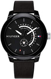 Buy Shop Tommy Hilfiger Denim Quartz Black Dial Black Leather Strap Watch for Men - 1791479 USA Online
