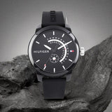 Buy Shop Tommy Hilfiger Denim Quartz Black Dial Black Rubber Strap Watch for Men - 1791483 USA Online