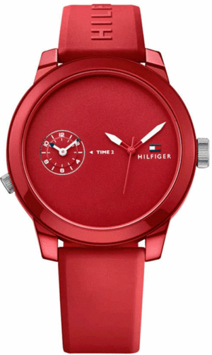 Buy Shop Tommy Hilfiger Denim Quartz Red Dial Red Rubber Strap Watch for Men - 1791323 USA Online