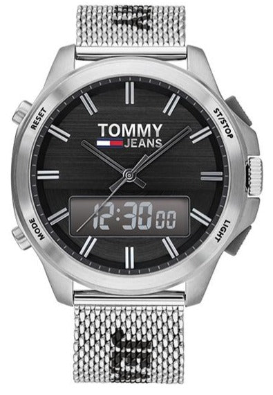 Buy Shop Tommy Hilfiger Digital Black Dial Silver Mesh Bracelet Watch For Men - 1791765 USA Online