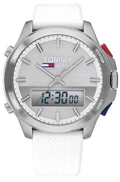 Buy Shop Tommy Hilfiger Digital Silver Dial White Silicone Strap Watch For Men - 1791764 USA Online
