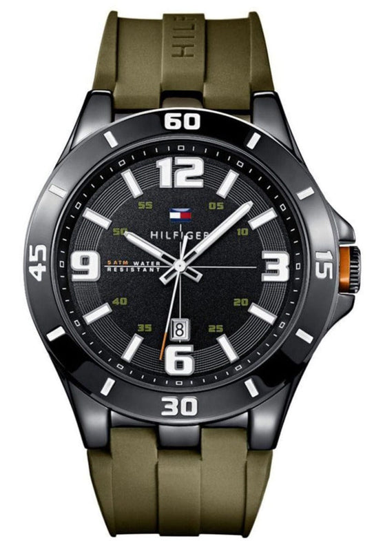 Buy Shop Tommy Hilfiger Drew Black Dial Green Rubber Strap Watch for Men - 1791065 USA Online