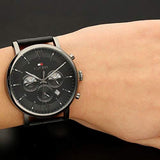 Buy Shop Tommy Hilfiger Evan Black Dial Black Leather Strap Watch for Men - 1710395 USA Online