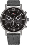 Buy Shop Tommy Hilfiger Evan Black Dial Black Leather Strap Watch for Men - 1710395 USA Online