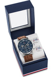 Buy Shop Tommy Hilfiger Evan Chronograph Blue Dial Brown Leather Strap Watch for Men - 1710393 USA Online