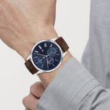 Buy Shop Tommy Hilfiger Evan Chronograph Blue Dial Brown Leather Strap Watch for Men - 1710393 USA Online