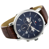 Buy Shop Tommy Hilfiger Evan Chronograph Blue Dial Brown Leather Strap Watch for Men - 1710393 USA Online