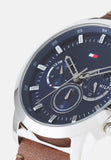 Buy Shop Tommy Hilfiger Evan Chronograph Blue Dial Brown Leather Strap Watch for Men - 1710393 USA Online