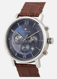 Buy Shop Tommy Hilfiger Evan Chronograph Blue Dial Brown Leather Strap Watch for Men - 1710393 USA Online