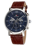 Buy Shop Tommy Hilfiger Evan Chronograph Blue Dial Brown Leather Strap Watch for Men - 1710393 USA Online