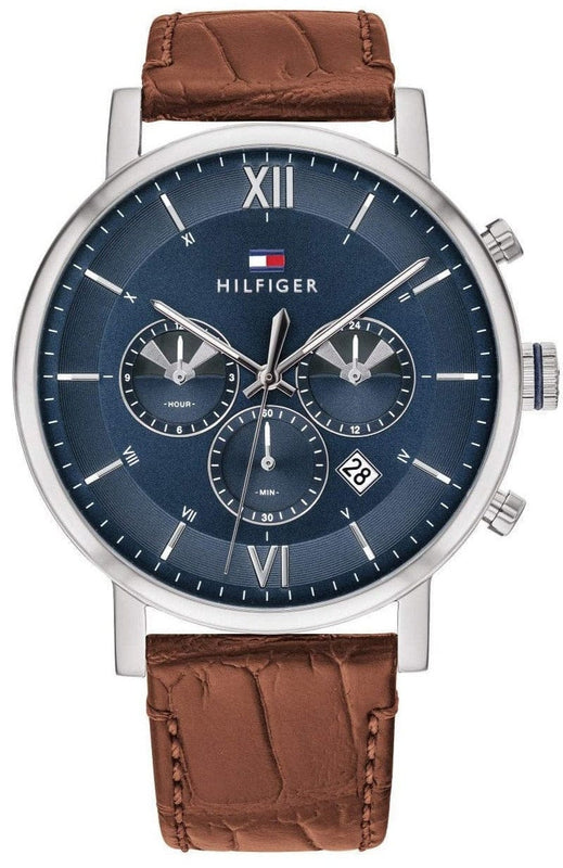 Buy Shop Tommy Hilfiger Evan Chronograph Blue Dial Brown Leather Strap Watch for Men - 1710393 USA Online