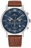 Buy Shop Tommy Hilfiger Evan Chronograph Blue Dial Brown Leather Strap Watch for Men - 1710393 USA Online