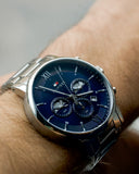 Buy Shop Tommy Hilfiger Evan Chronograph Blue Dial Silver Steel Strap Watch For Men - 1710409 USA Online