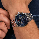 Buy Shop Tommy Hilfiger Evan Chronograph Blue Dial Silver Steel Strap Watch For Men - 1710409 USA Online