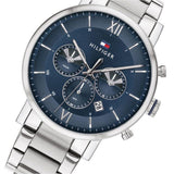 Buy Shop Tommy Hilfiger Evan Chronograph Blue Dial Silver Steel Strap Watch For Men - 1710409 USA Online