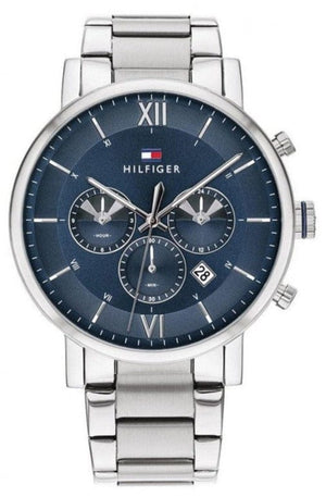 Buy Shop Tommy Hilfiger Evan Chronograph Blue Dial Silver Steel Strap Watch For Men - 1710409 USA Online