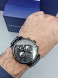 Buy Shop Tommy Hilfiger Evan Chronograph Quartz Black Dial Black Steel Strap Watch For Men - 1710410 USA Online