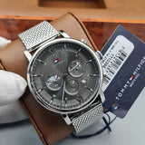 Buy Shop Tommy Hilfiger Evan Grey Dial Silver Mesh Bracelet Watch for Men - 1710396 USA Online