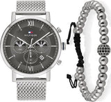 Buy Shop Tommy Hilfiger Evan Grey Dial Silver Mesh Bracelet Watch for Men - 1710396 USA Online