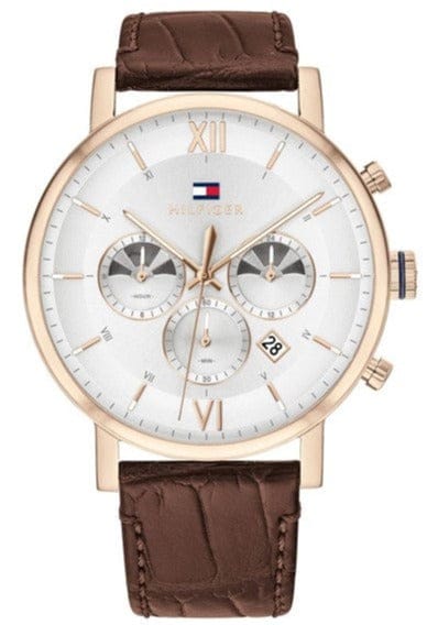 Buy Shop Tommy Hilfiger Evan White Dial Brown Leather Strap Watch for Men - 1710394 USA Online
