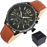 Buy Shop Tommy Hilfiger Gavin Chronograph Quartz Black Dial Brown Leather Strap Watch for Men - 1791470 USA Online