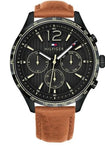 Buy Shop Tommy Hilfiger Gavin Chronograph Quartz Black Dial Brown Leather Strap Watch for Men - 1791470 USA Online
