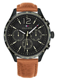 Buy Shop Tommy Hilfiger Gavin Chronograph Quartz Black Dial Brown Leather Strap Watch for Men - 1791470 USA Online