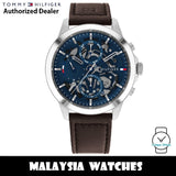 Buy Shop Tommy Hilfiger Henry Chronograph Blue Dial Brown Leather Strap Watch For Men -1710476 USA Online