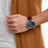 Buy Shop Tommy Hilfiger Henry Chronograph Blue Dial Brown Leather Strap Watch For Men -1710476 USA Online