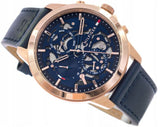 Buy Shop Tommy Hilfiger Henry Chronograph Quartz Blue Dial Blue Leather Strap Watch For Men - 1710475 USA Online