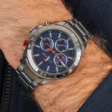 Buy Shop Tommy Hilfiger Hudson Chronograph Quartz Blue Dial Silver Steel Strap Watch For Men - 1791228 USA Online