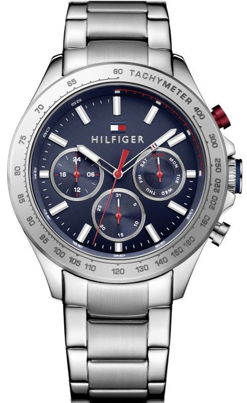 Buy Shop Tommy Hilfiger Hudson Chronograph Quartz Blue Dial Silver Steel Strap Watch For Men - 1791228 USA Online