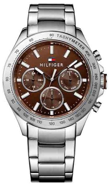 Buy Shop Tommy Hilfiger Hudson Chronograph Quartz Brown Dial Silver Steel Strap Watch For Men - 1791229 USA Online