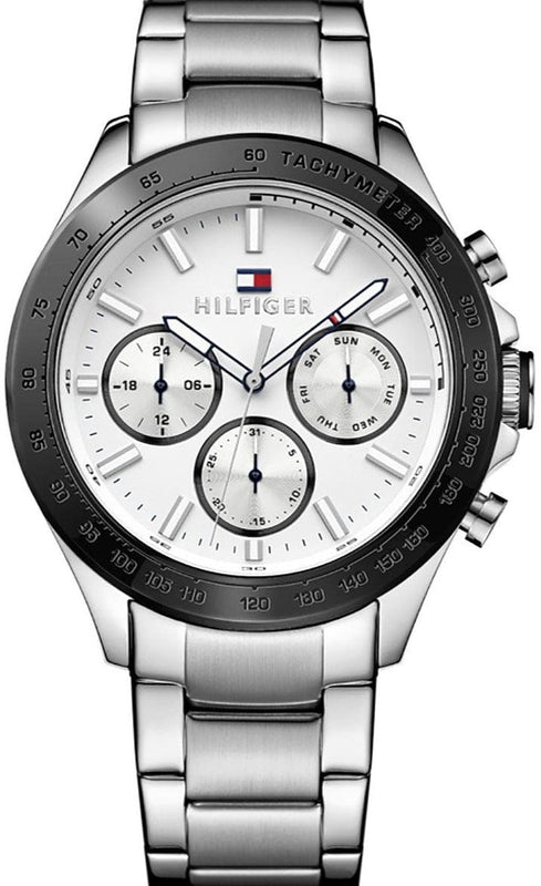 Buy Shop Tommy Hilfiger Hudson Chronograph White Dial Silver Steel Strap Watch For Men - 1791227 USA Online