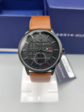 Buy Shop Tommy Hilfiger Hunter Black Dial Brown Leather Strap Watch for Men - 1791604 USA Online